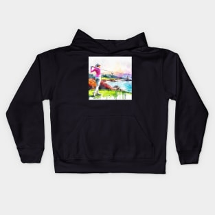 Artistic illustration of a woman golfer Kids Hoodie